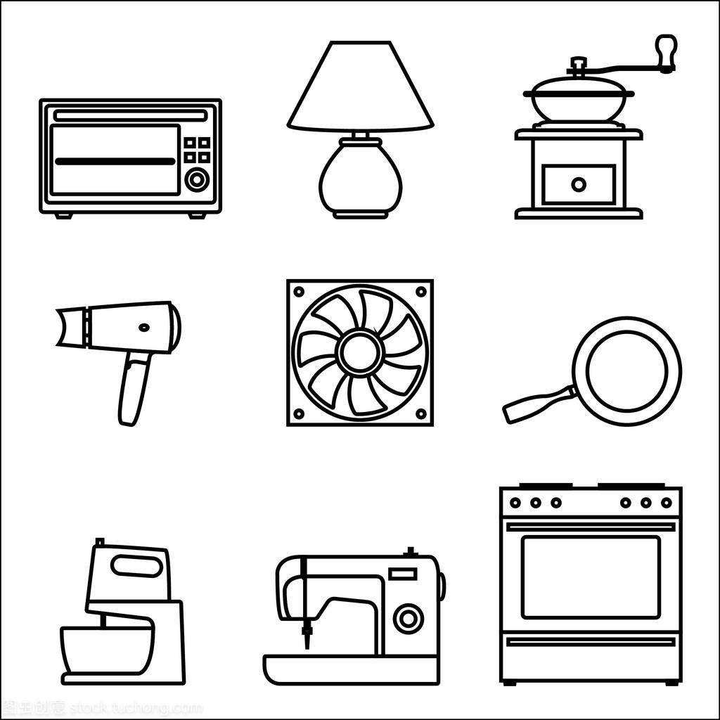 家電圖標(biāo)設(shè)置。矢量細(xì)線